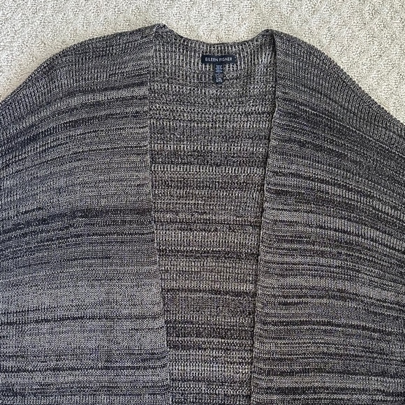 Eileen Fisher Sleek Tencel Knit Kimono Cardigan Sweater Black/Natural Size L/XL - Picture 5 of 14